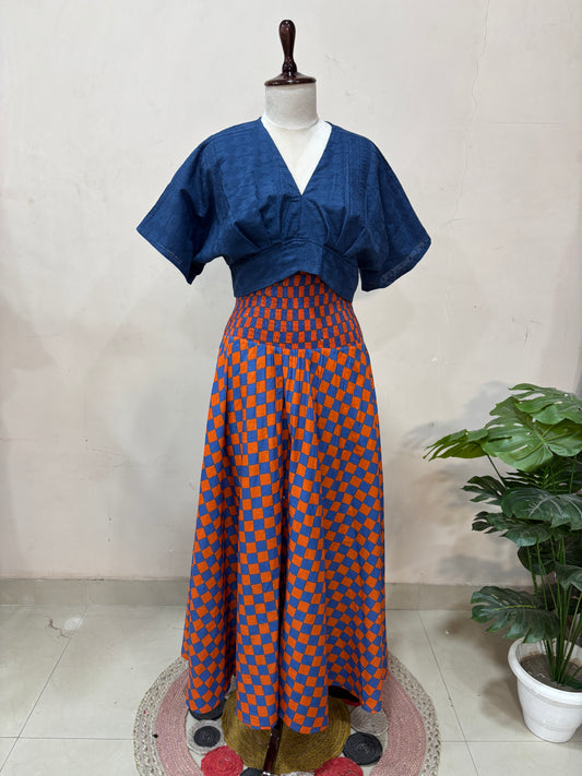 Rust & Blue Checkered Maxi Dress