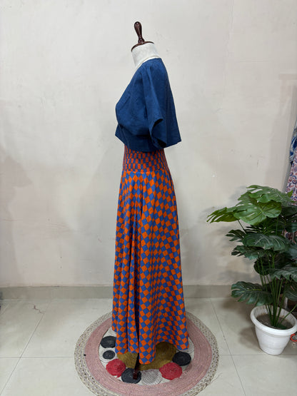 Rust & Blue Checkered Skirt Top Set