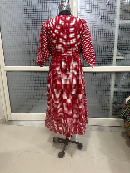 Red Checkered Button-Down Dress