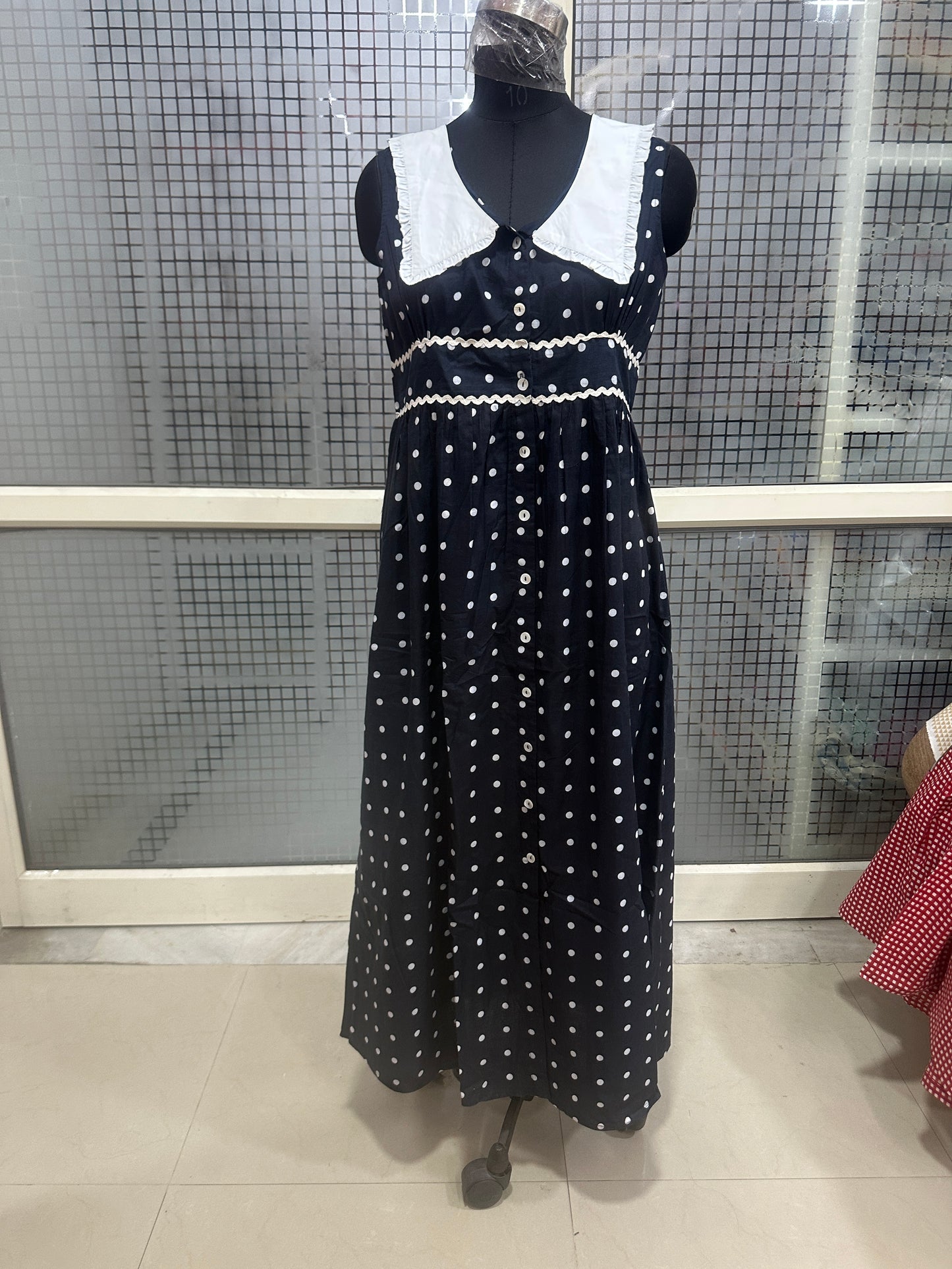 Navy Polka Dot Sleeveless Vintage Dress