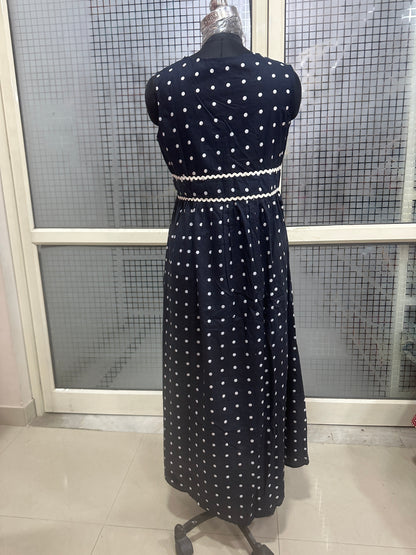 Navy Polka Dot Sleeveless Vintage Dress