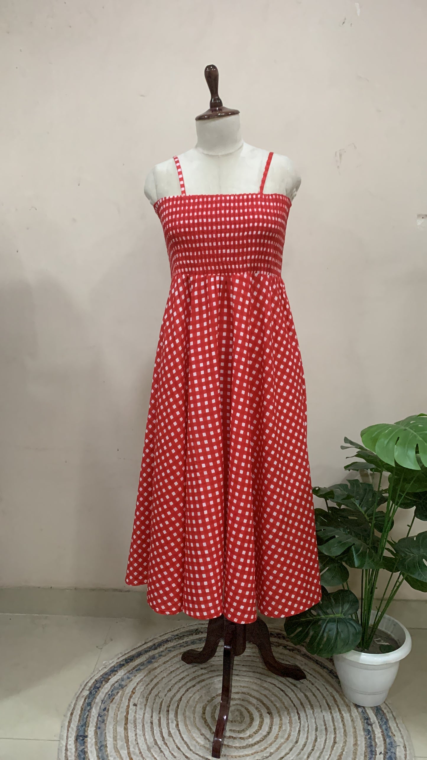 Red Checkered Skirt Top Set