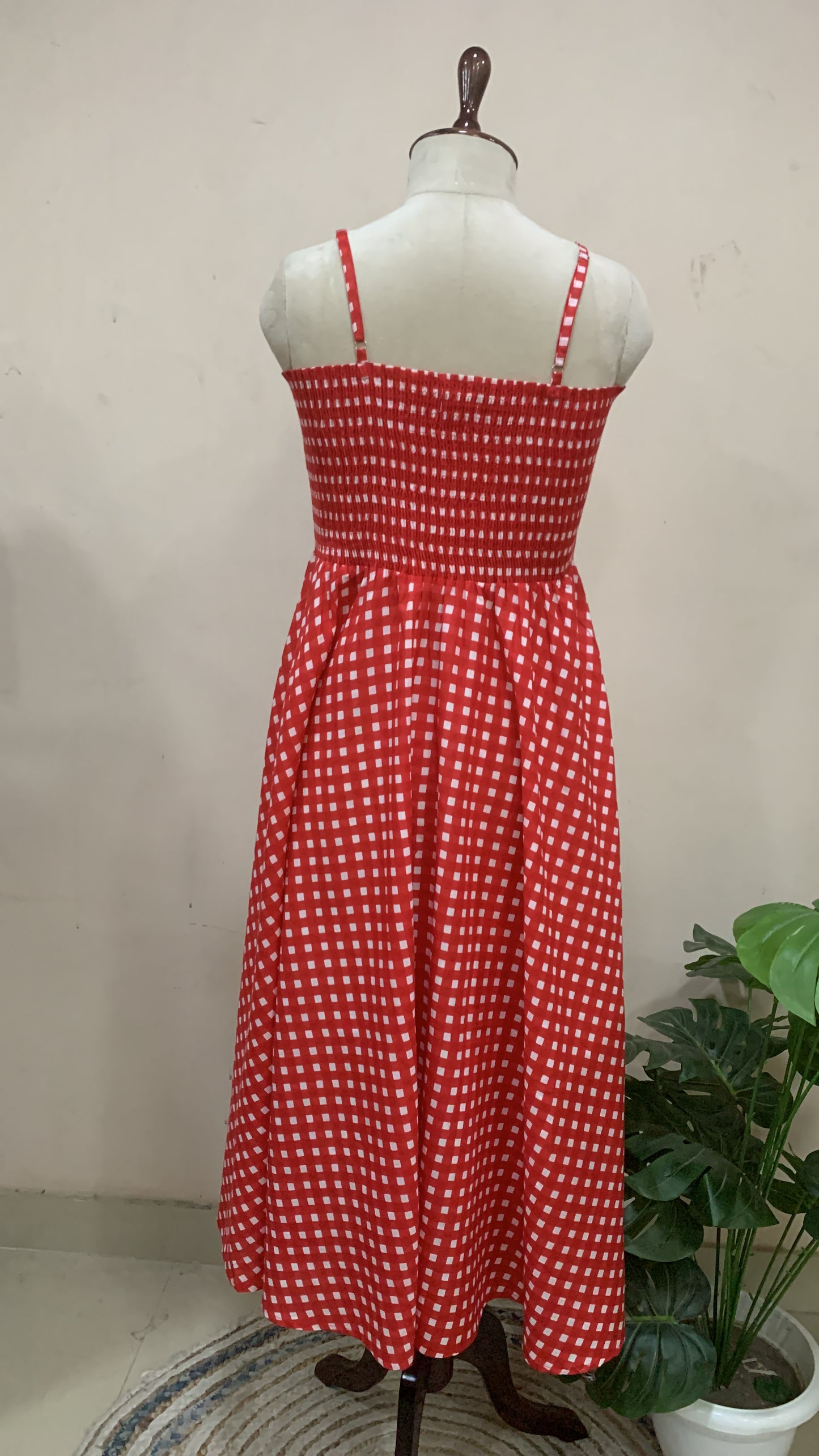 Red Checkered Skirt Top Set