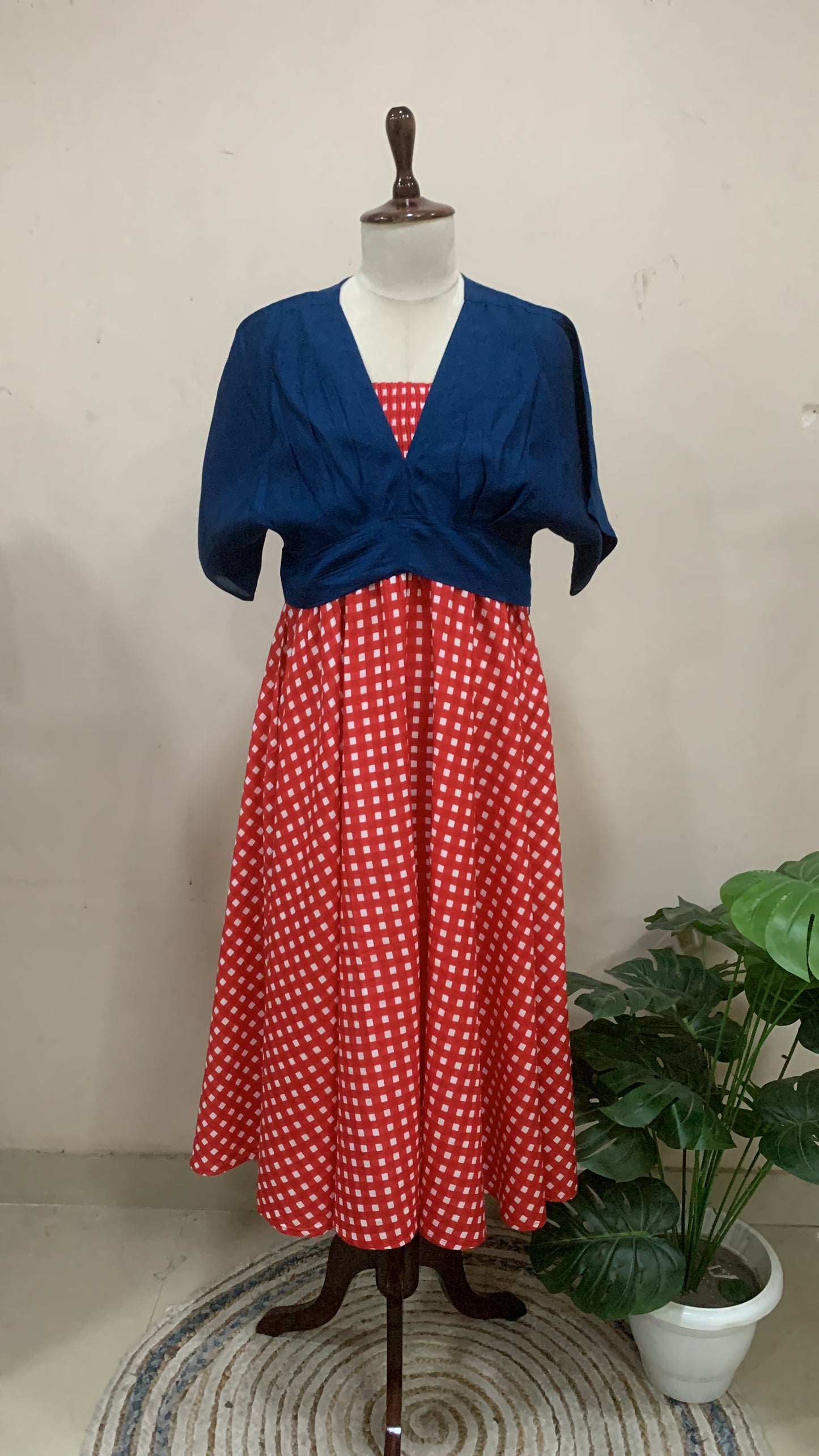 Red Checkered Skirt Top Set