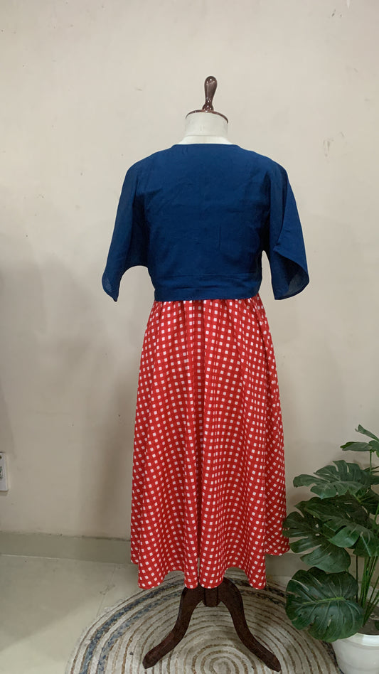 Red Checkered Skirt Top Set