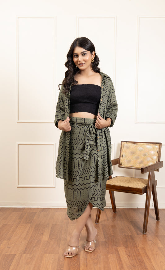 Olive Muse Co-ord Set With Tube Top