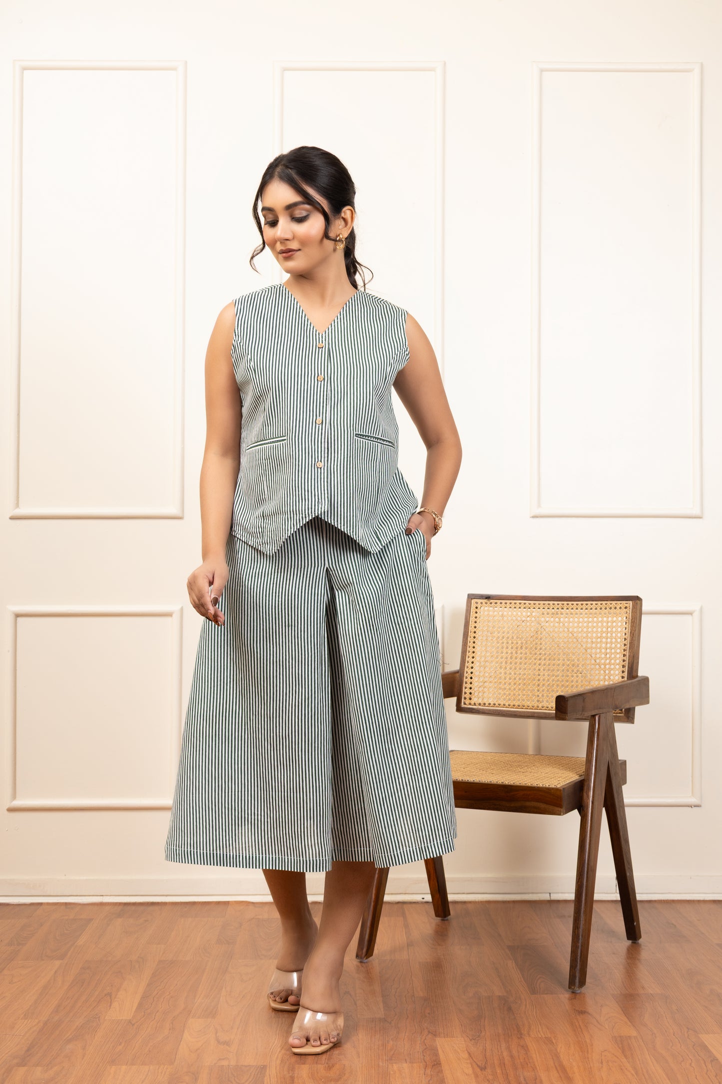 Striped Sleeveless Top & Culotte Set
