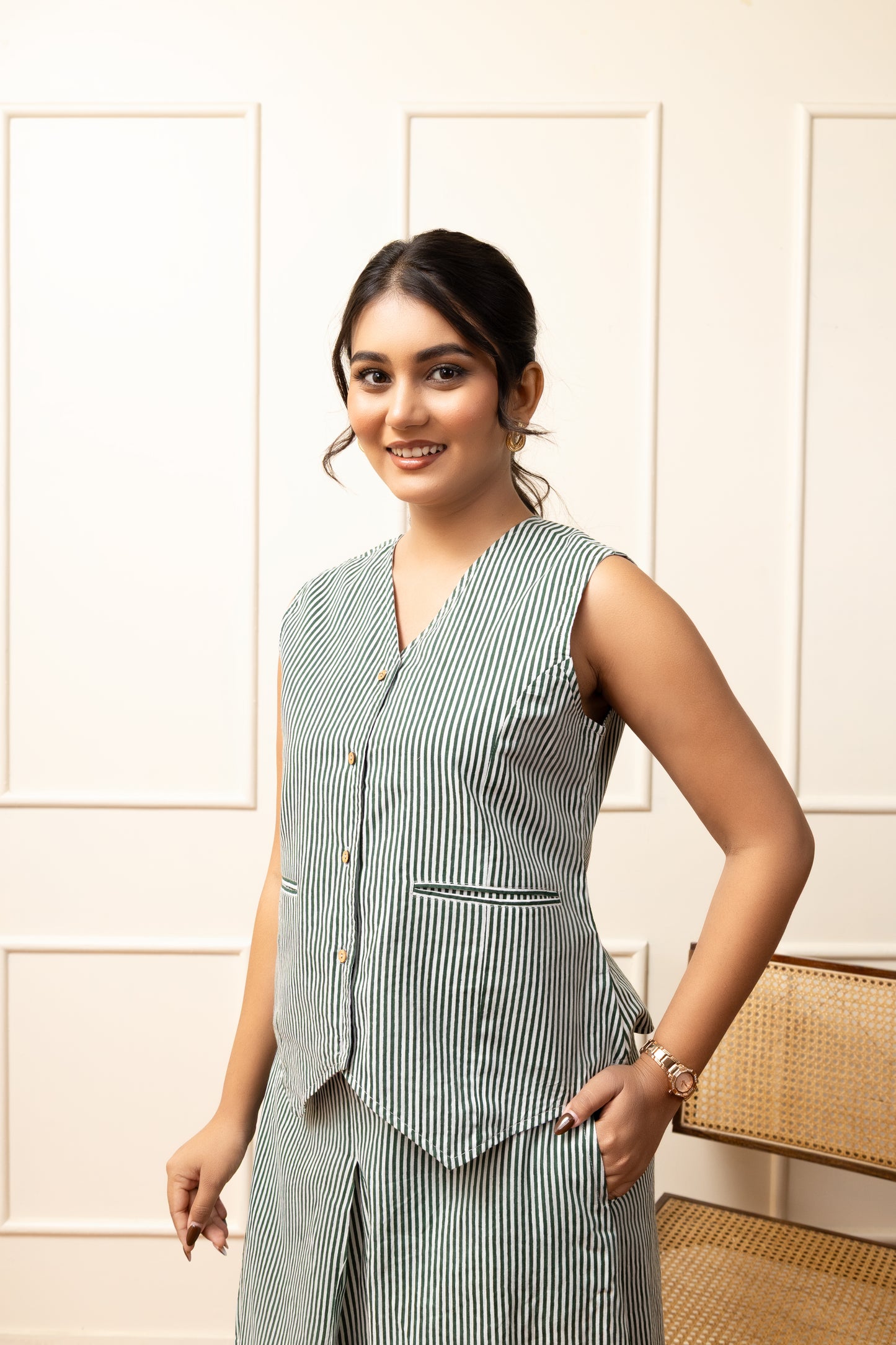 Striped Sleeveless Top & Culotte Set
