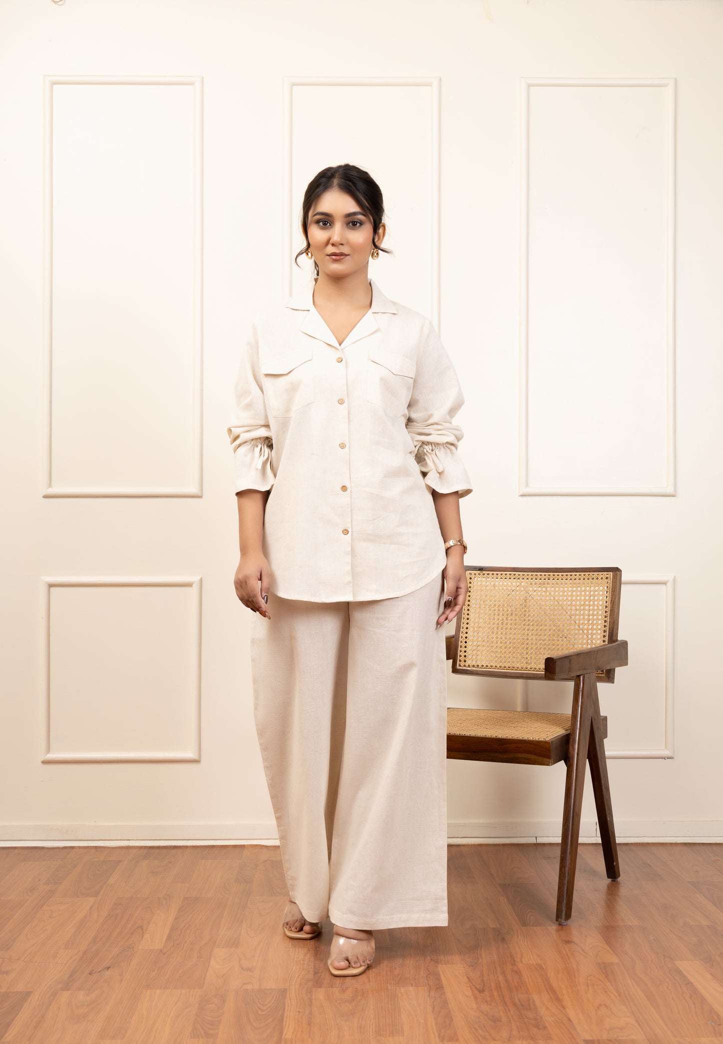 Classic Beige Button-Down Co-ord Set