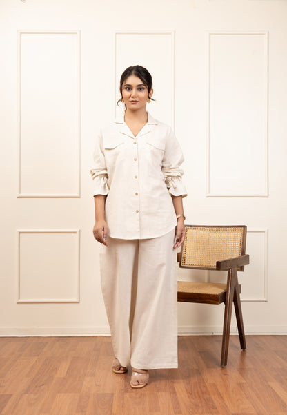 Classic Beige Button-Down Co-ord Set