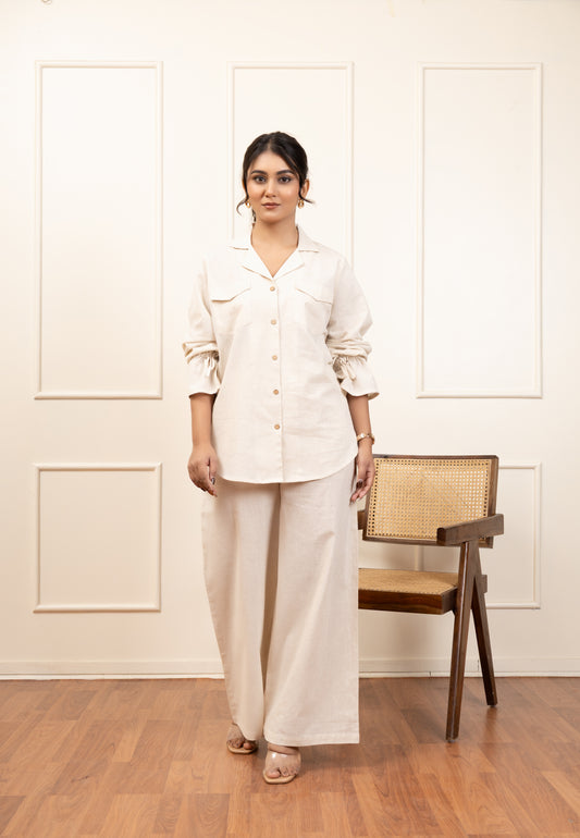 Classic Beige Button-Down Co-ord Set