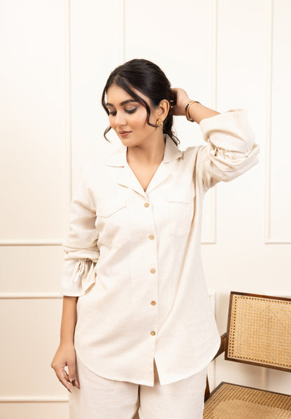 Classic Beige Button-Down Co-ord Set