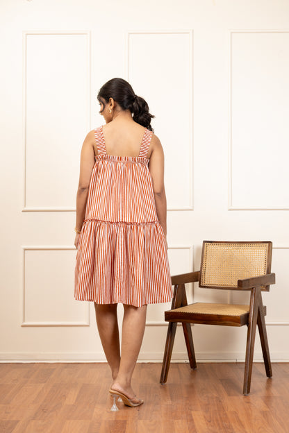 Striped Sleeveless Tiered Mini Dress