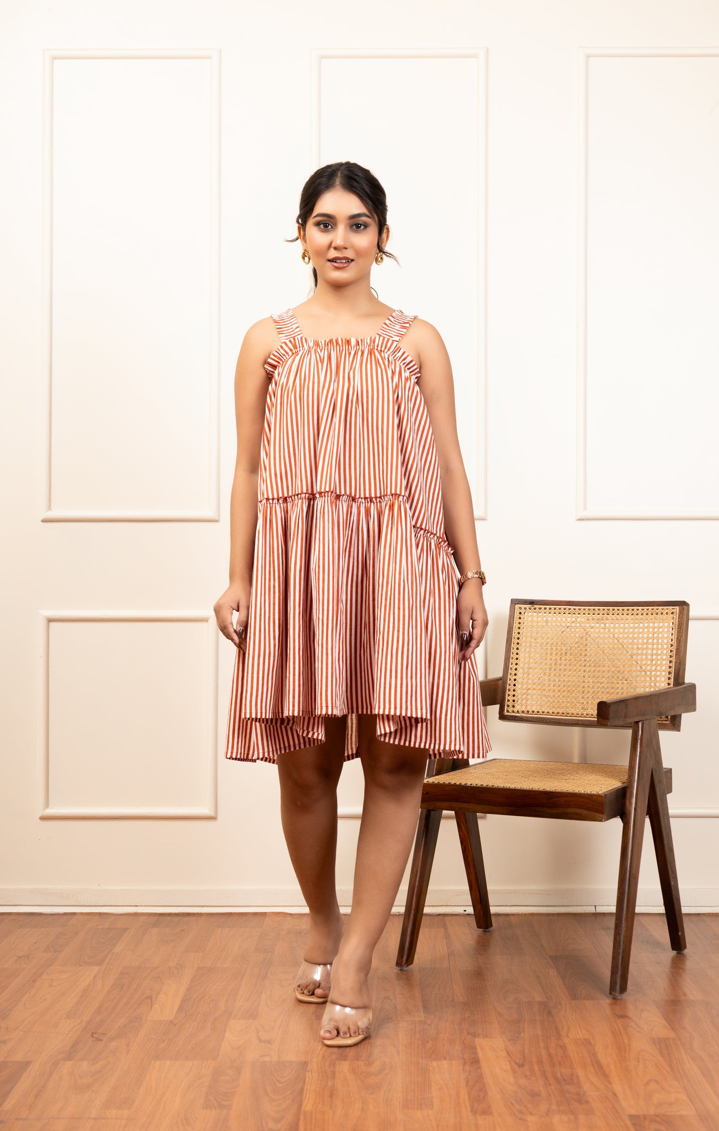 Striped Sleeveless Tiered Mini Dress