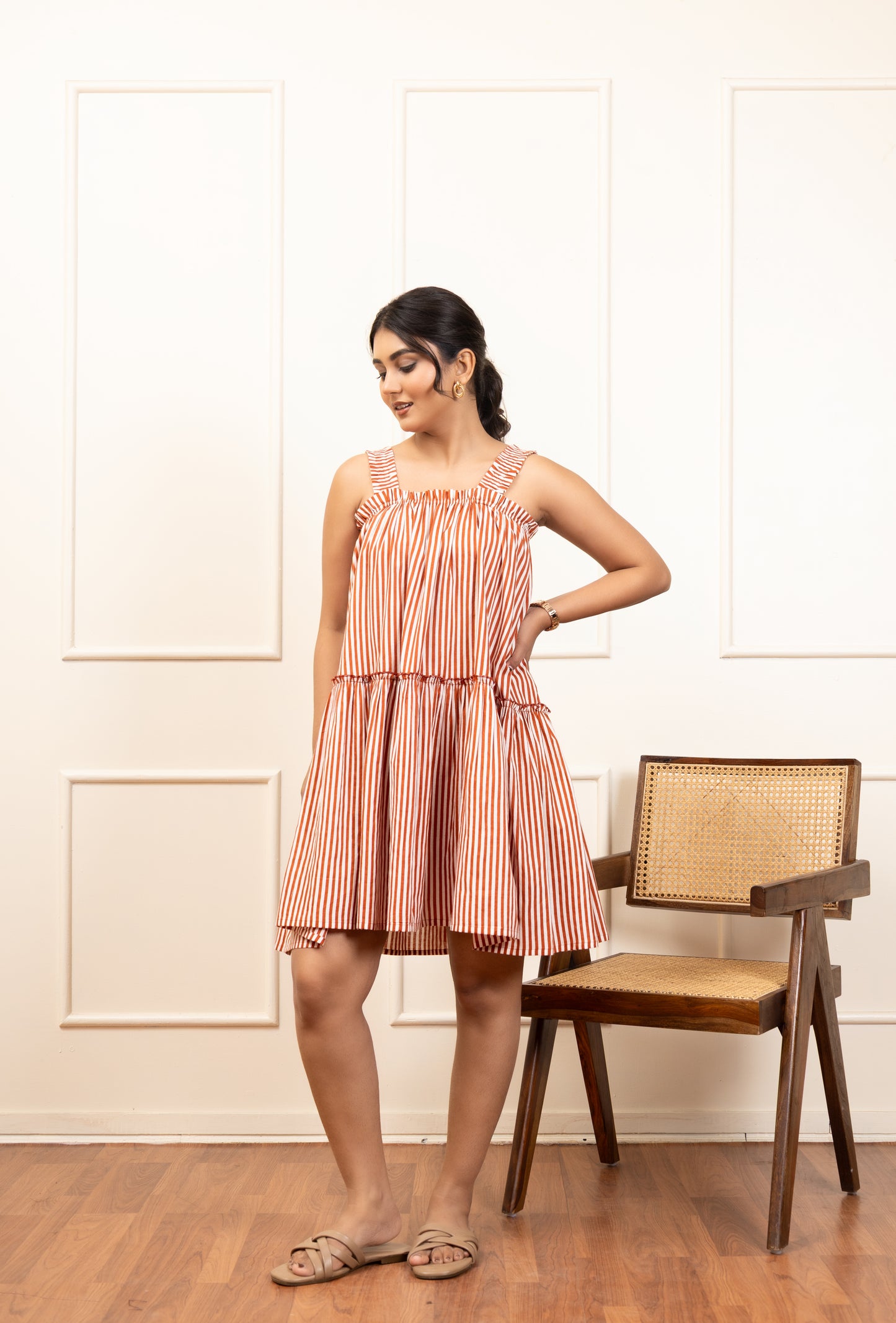 Striped Sleeveless Tiered Mini Dress