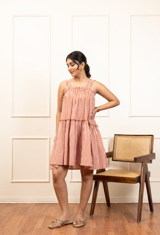 Striped Sleeveless Tiered Mini Dress