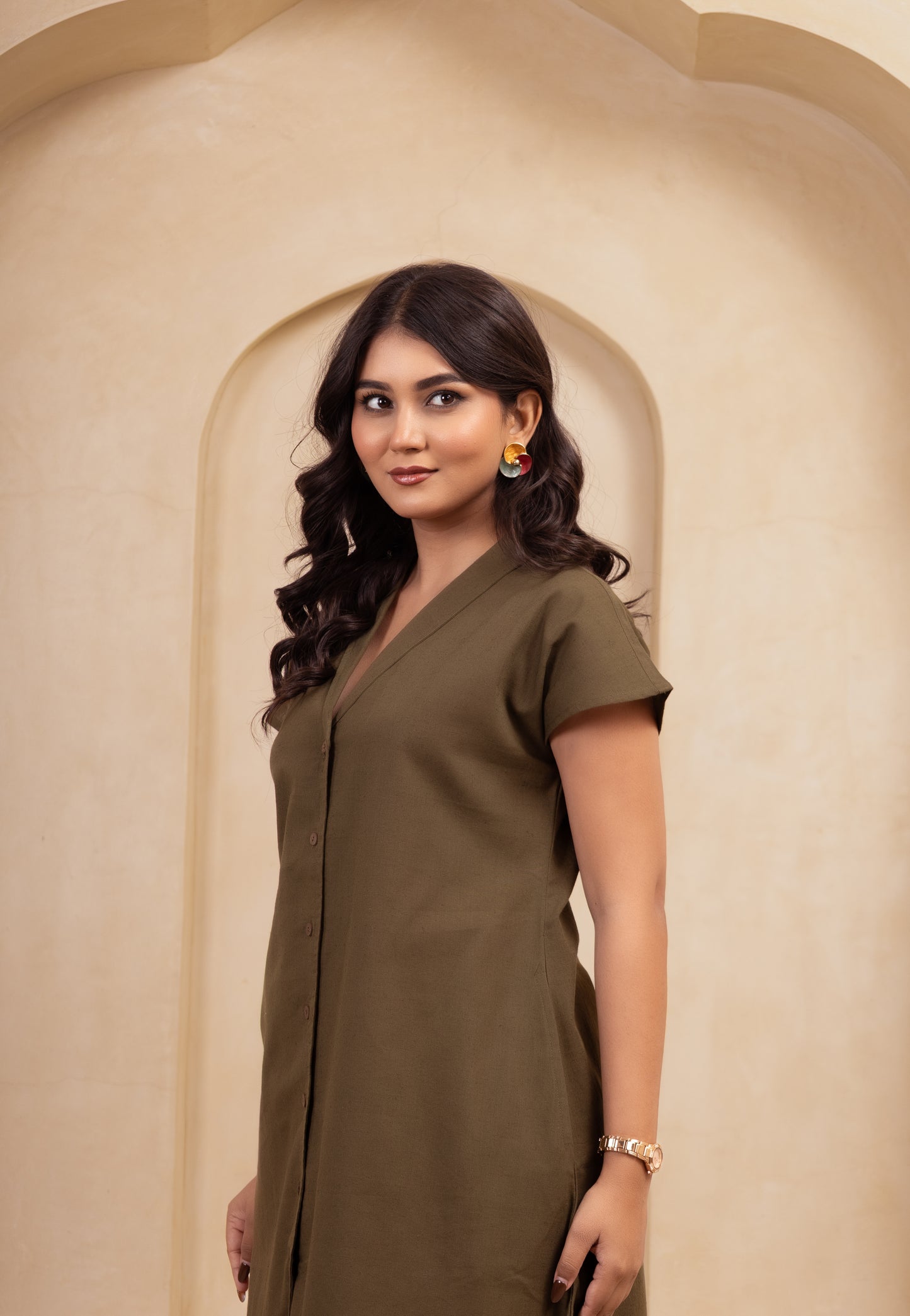 Olive Charm Midi Dress