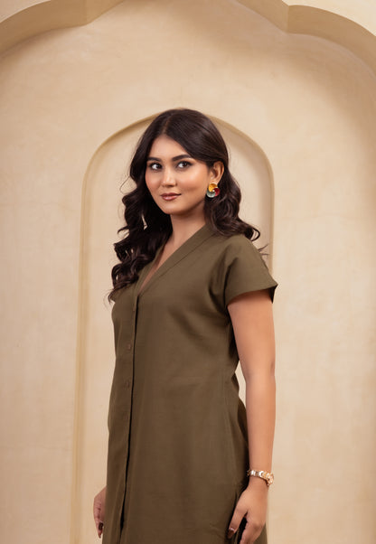 Olive Charm Midi Dress