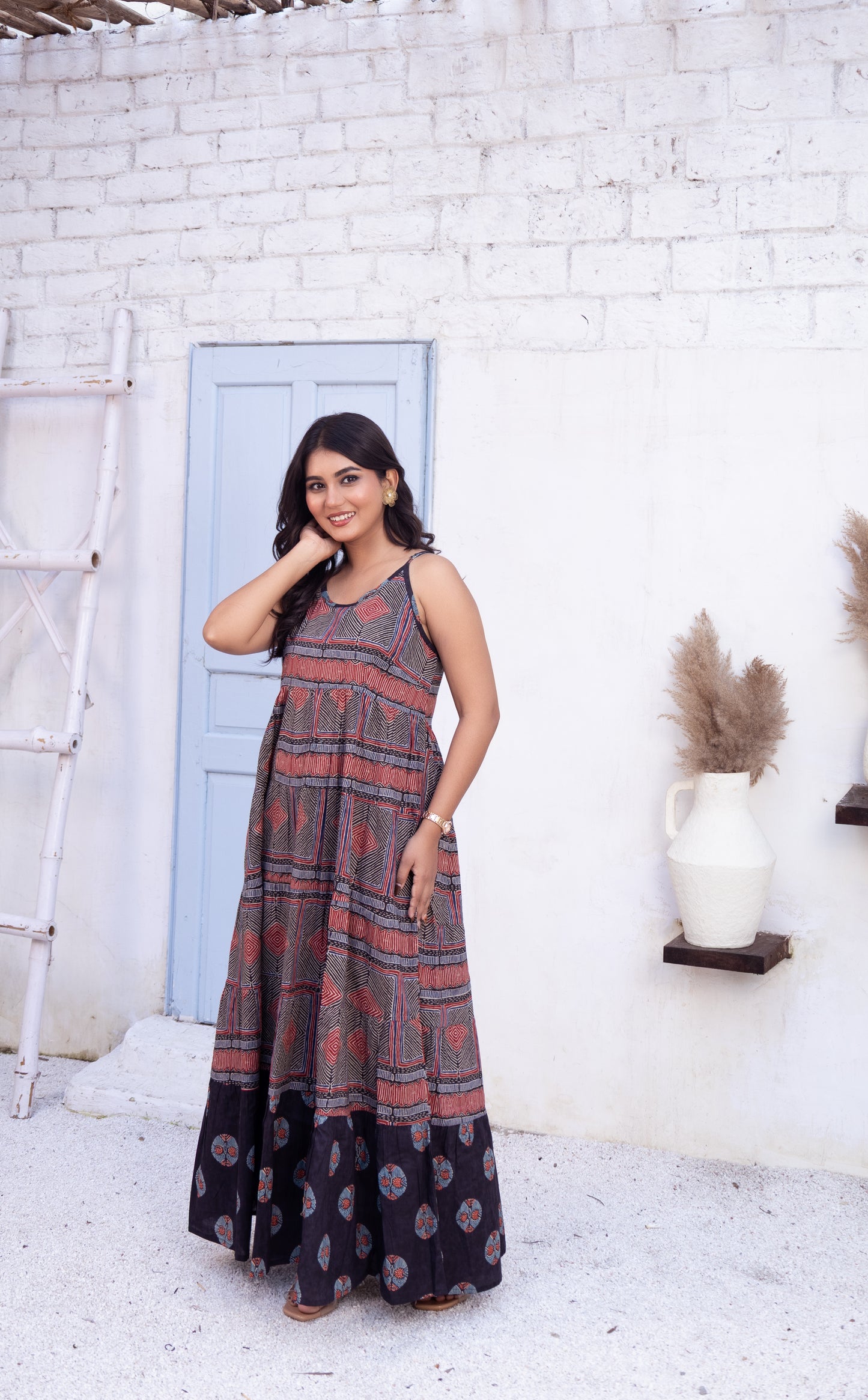 Boho Print Sleeveless Maxi Dress