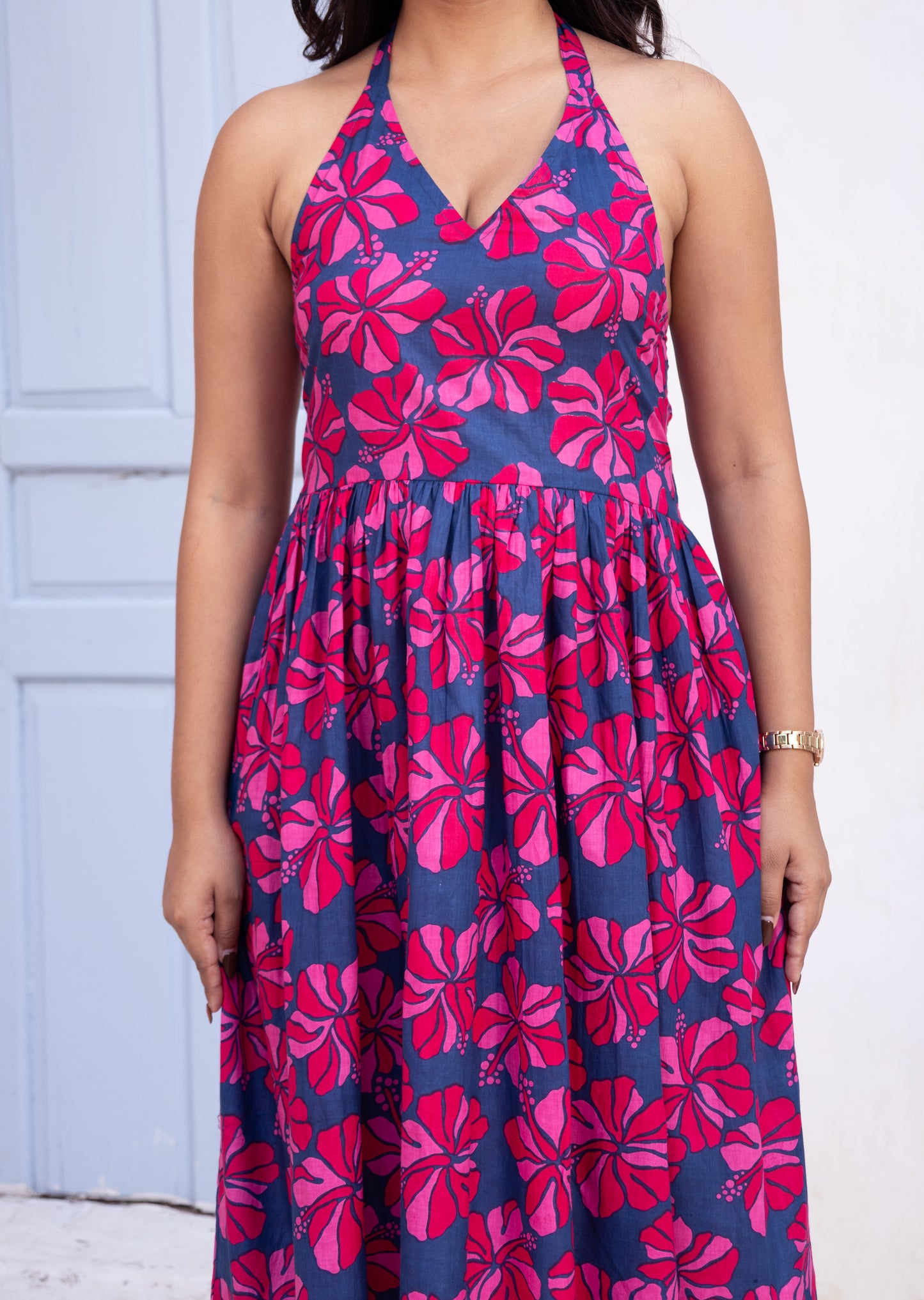 Floral Print Halter Neck Midi Dress
