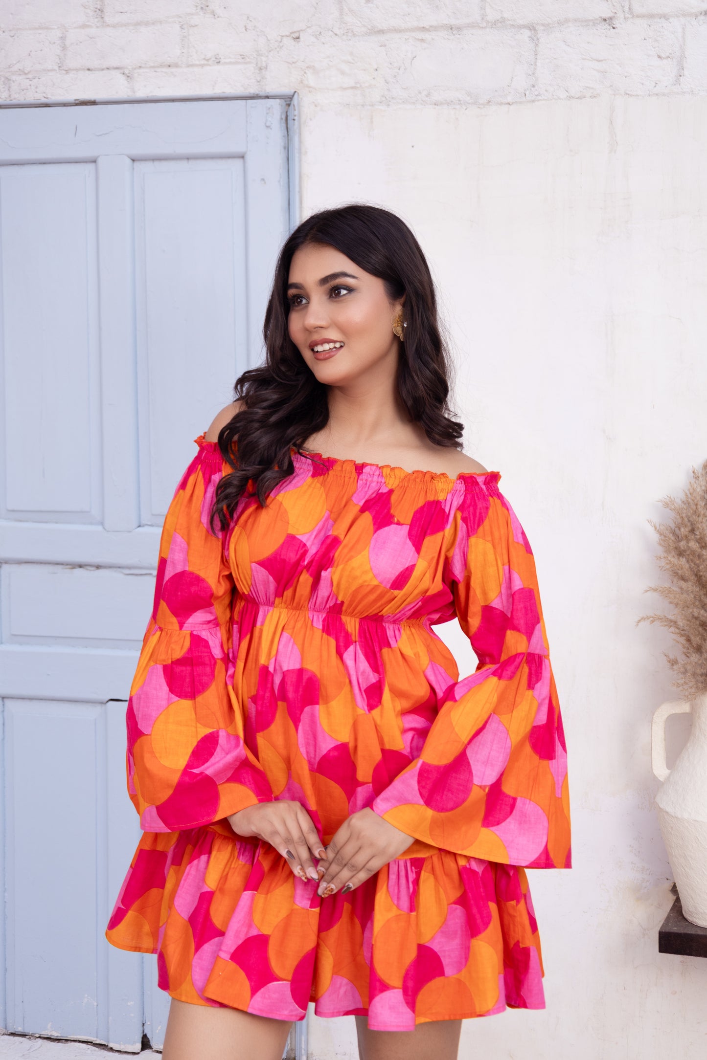 Bold Color Pop Off-Shoulder Dress