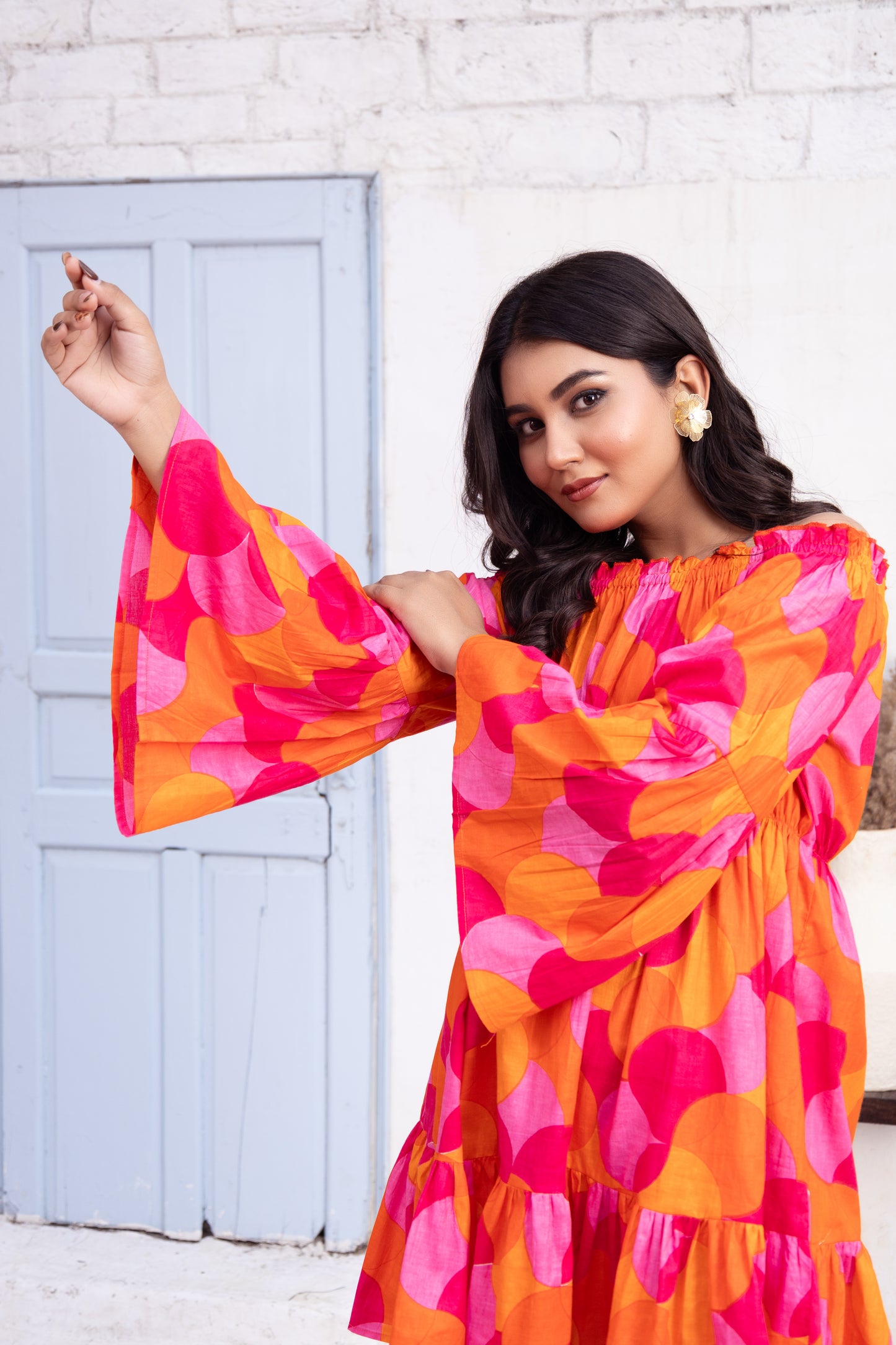 Bold Color Pop Off-Shoulder Dress