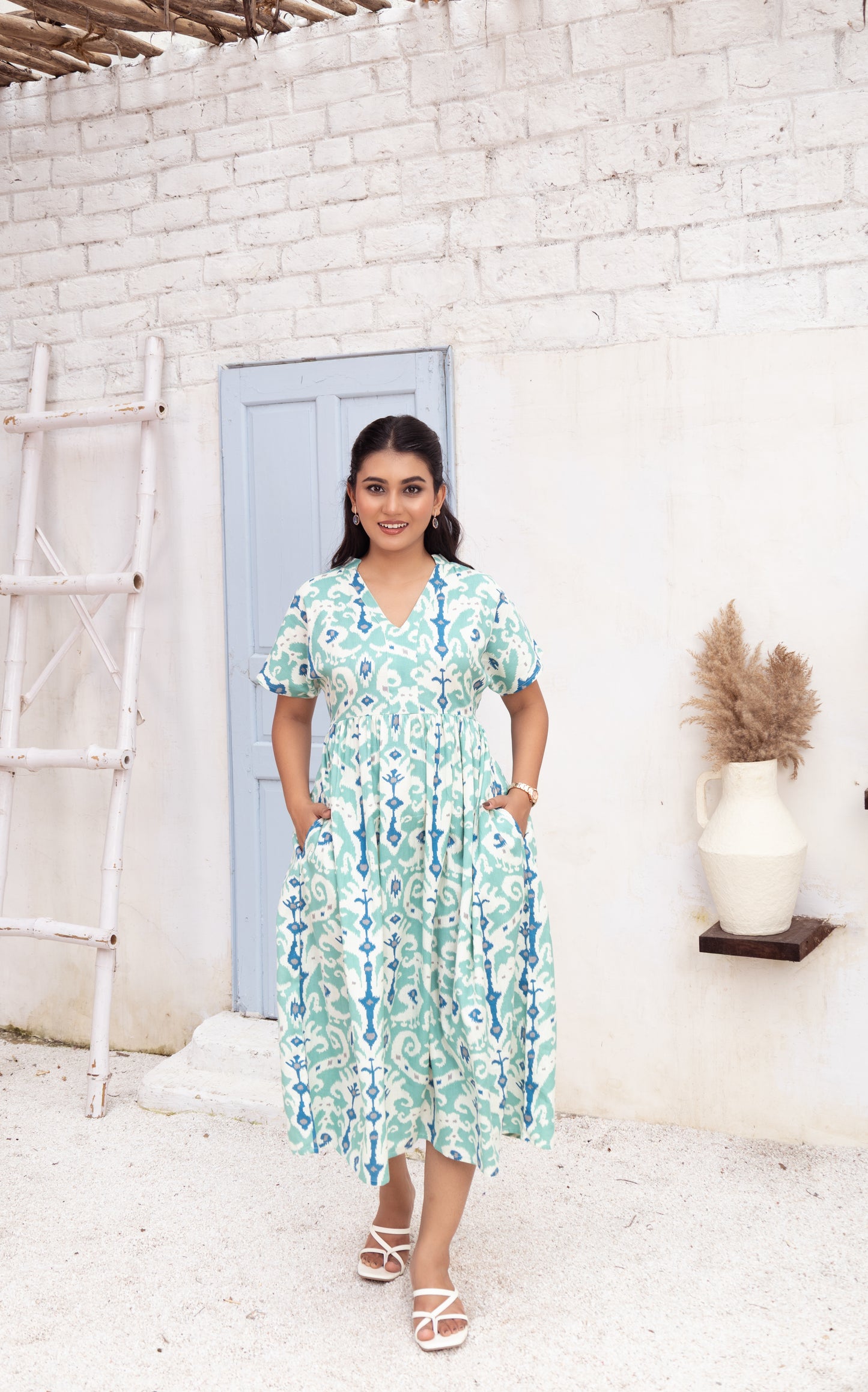 Serene Blue Ikat Dress