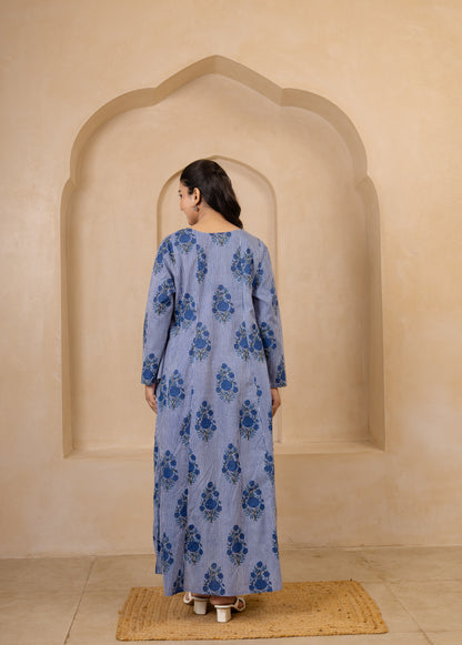 Blue Floral Printed Maxi Dress