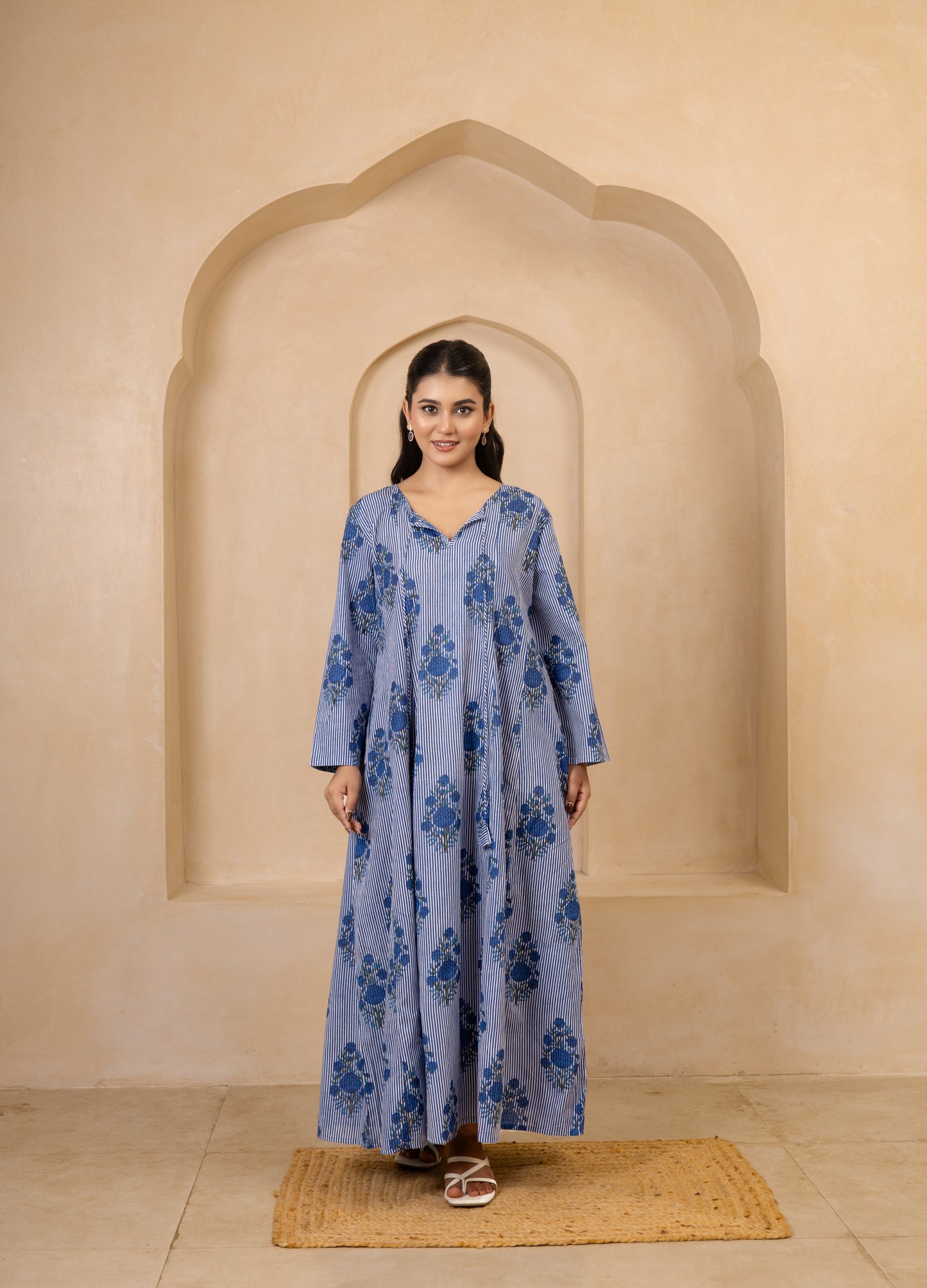 Blue Floral Printed Maxi Dress
