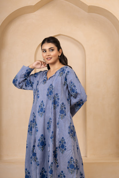 Blue Floral Printed Maxi Dress