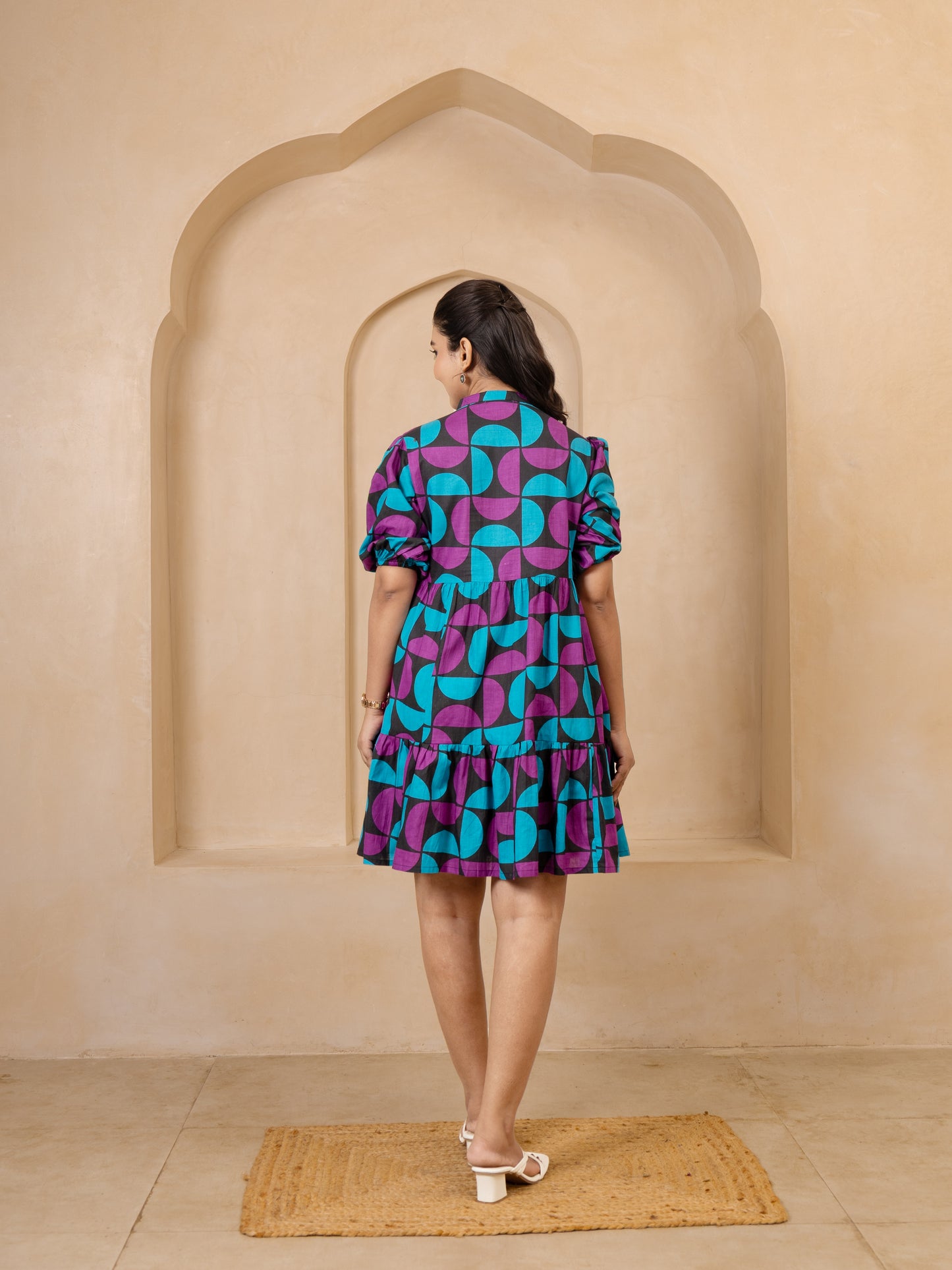 Geometric Print Button-Down Short Dress