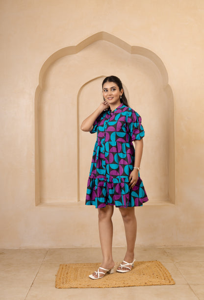 Geometric Print Button-Down Short Dress