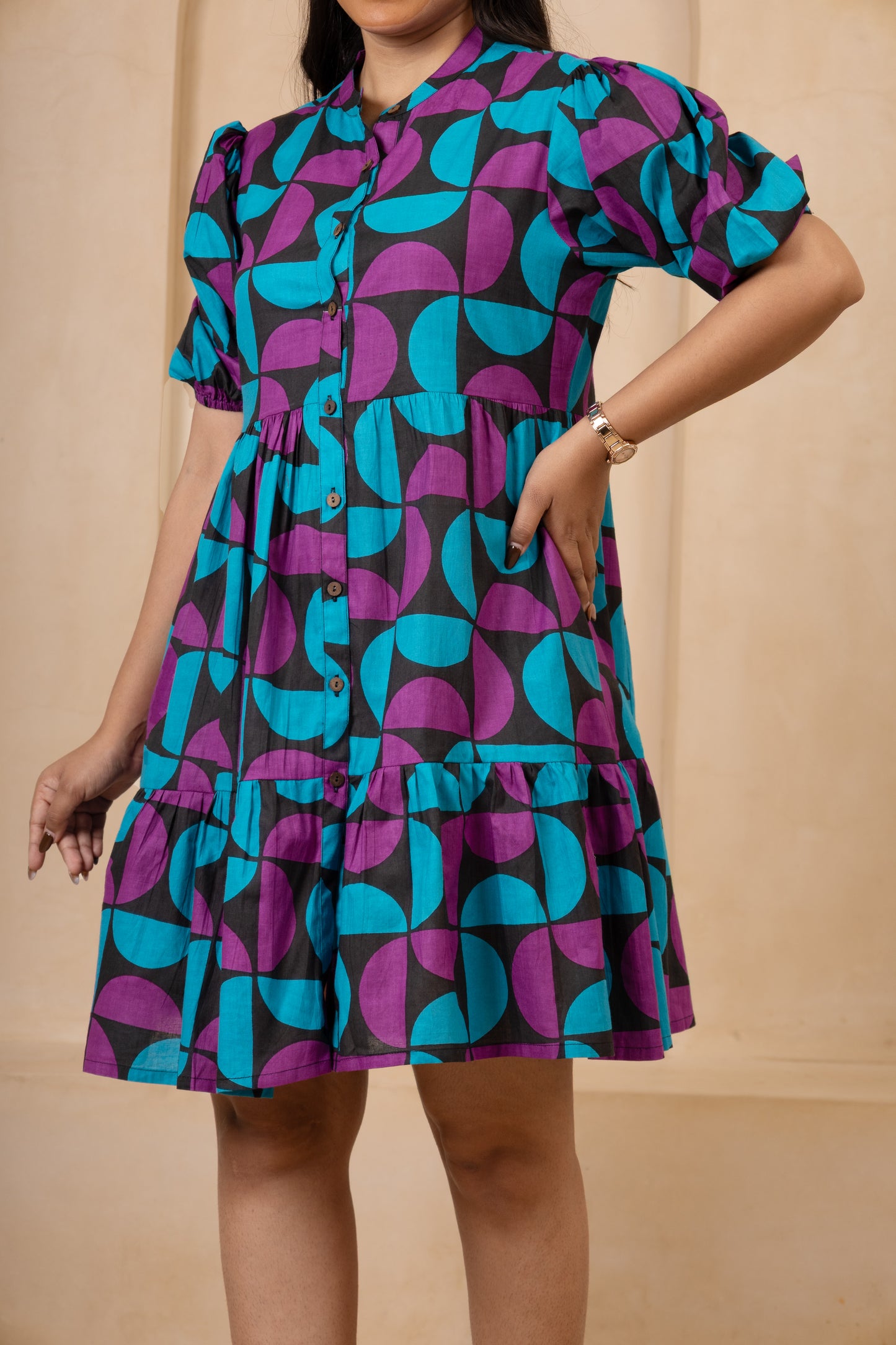 Geometric Print Button-Down Short Dress
