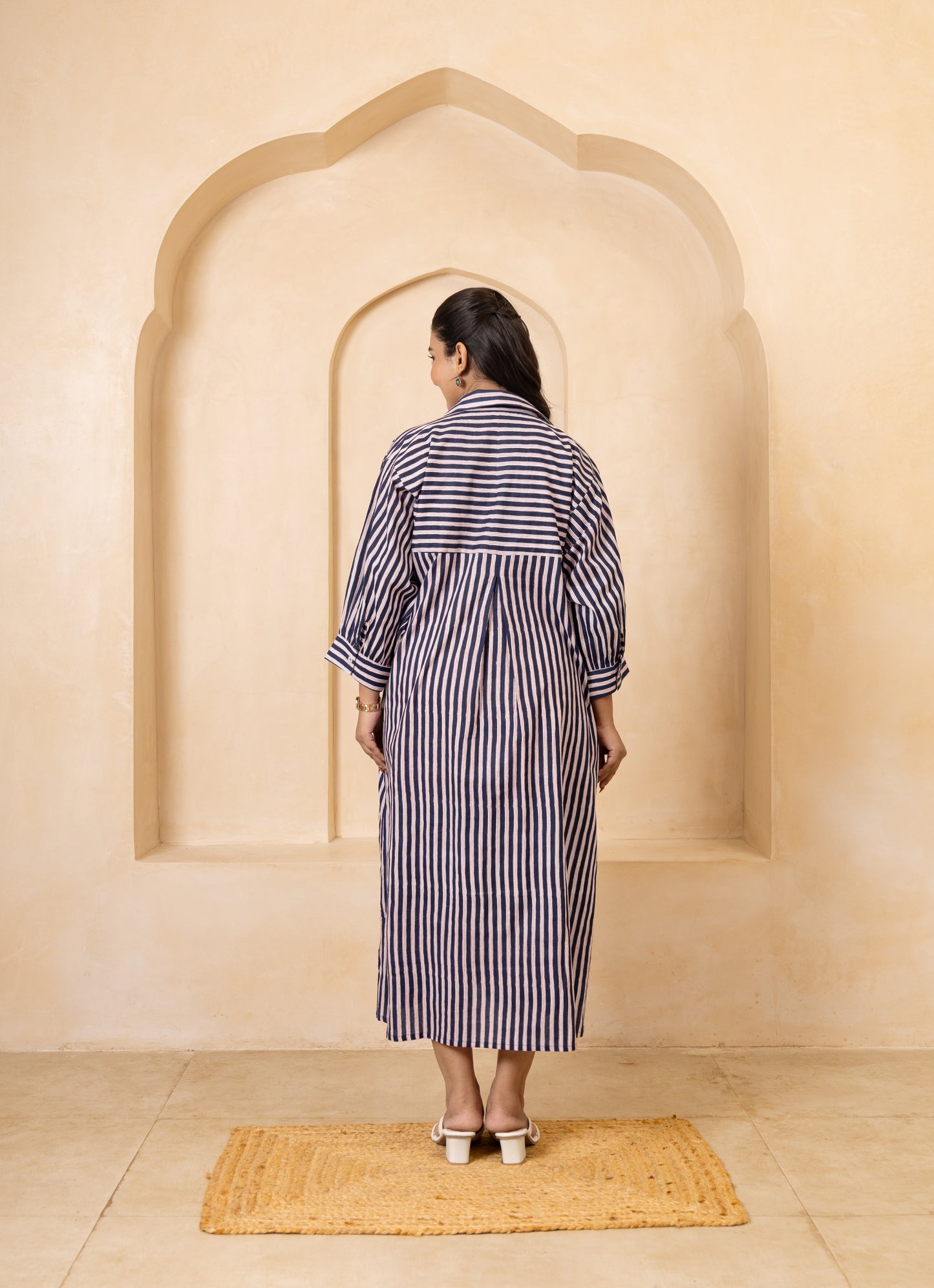 Navy & White Striped Shirt Dress