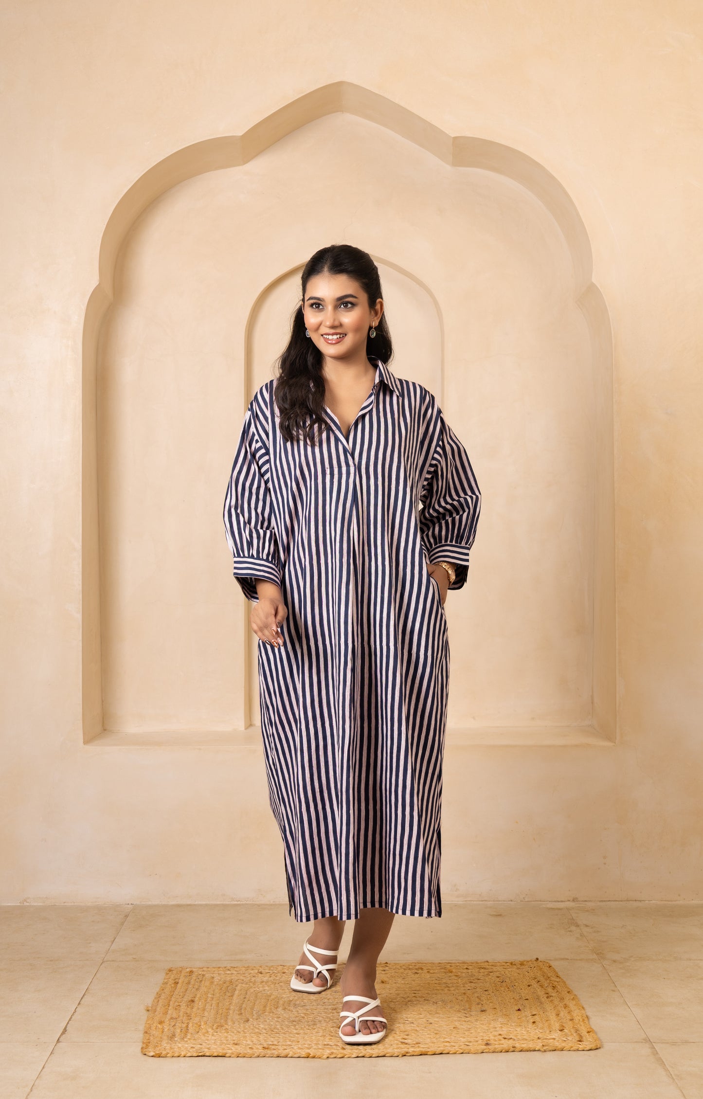 Navy & White Striped Shirt Dress