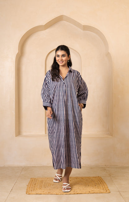 Navy & White Striped Shirt Dress