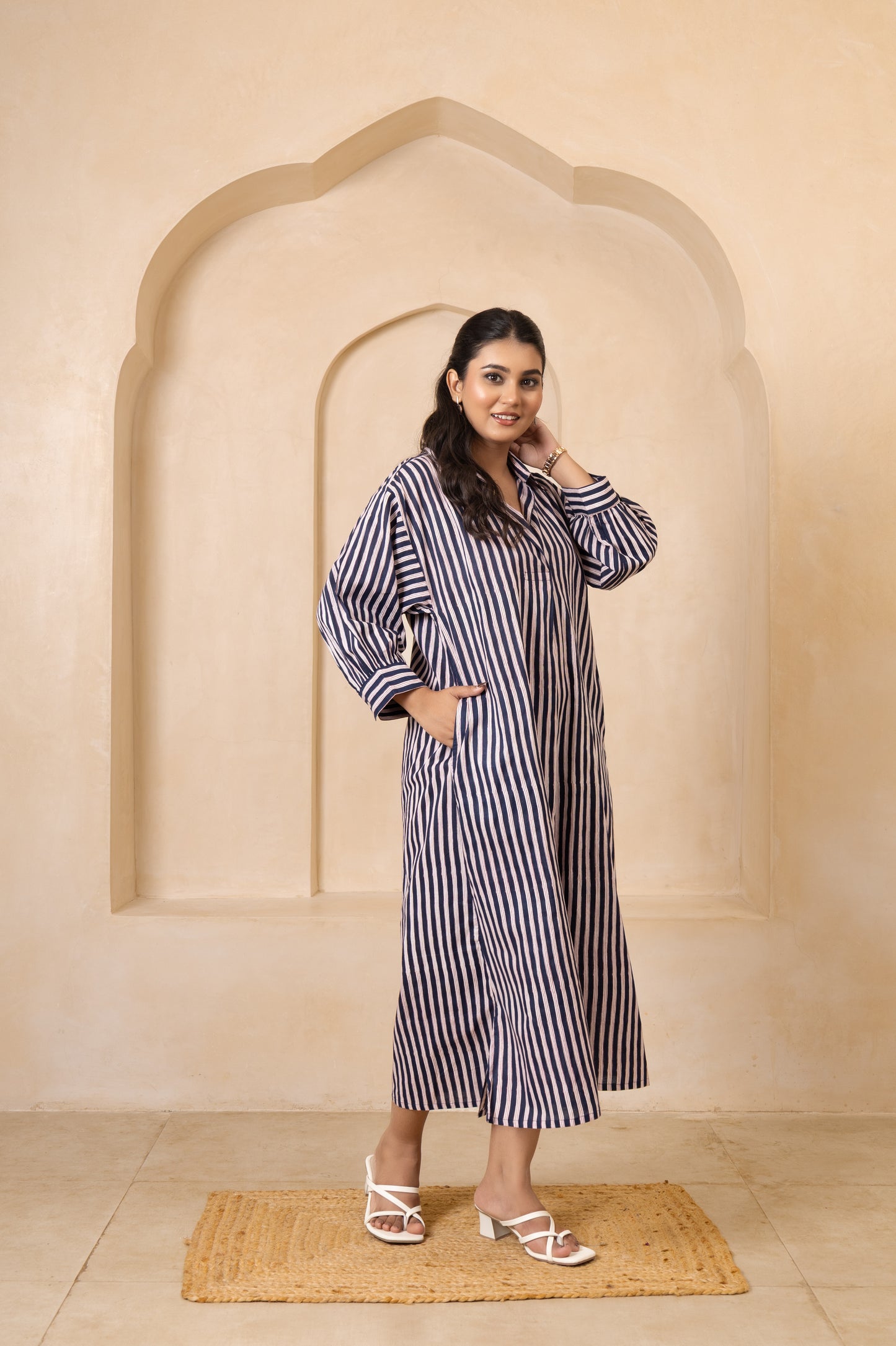 Navy & White Striped Shirt Dress