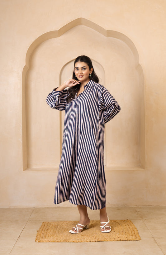 Navy & White Striped Shirt Dress