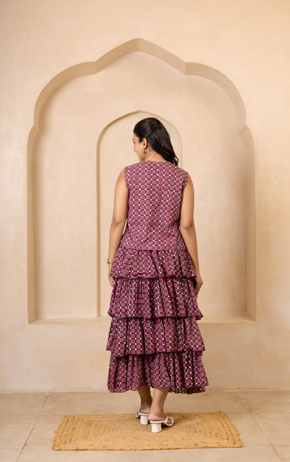 Plum Co-Ord Set with Tiered Skirt