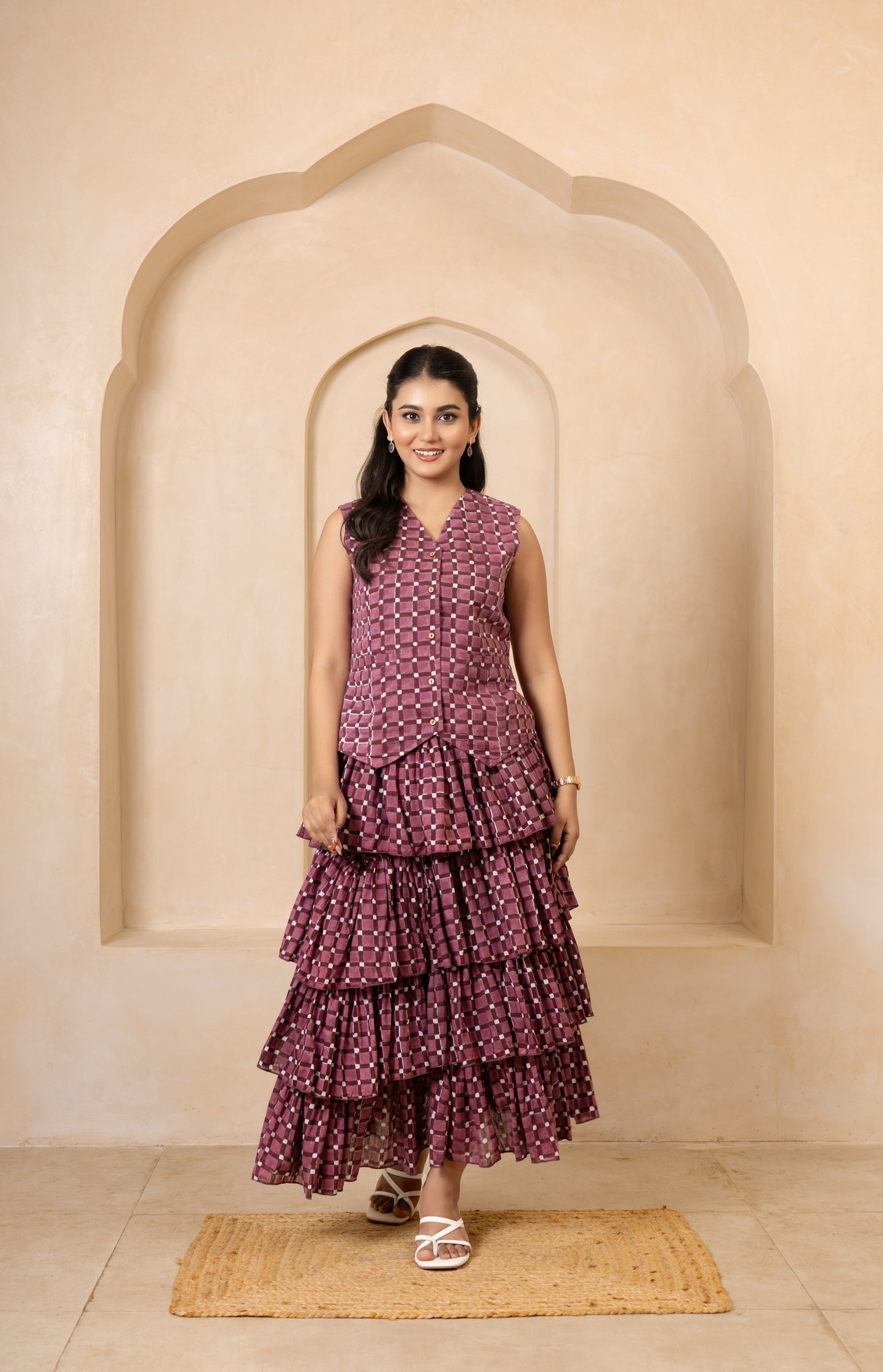 Plum Co-Ord Set with Tiered Skirt