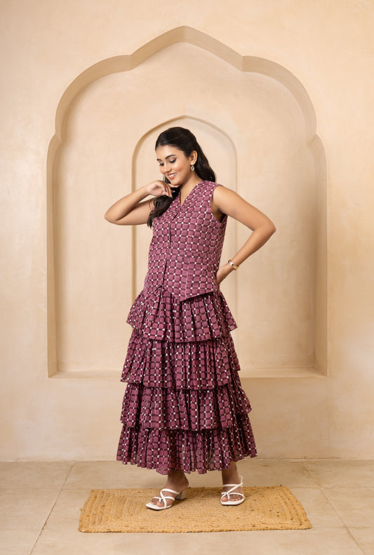Plum Co-Ord Set with Tiered Skirt