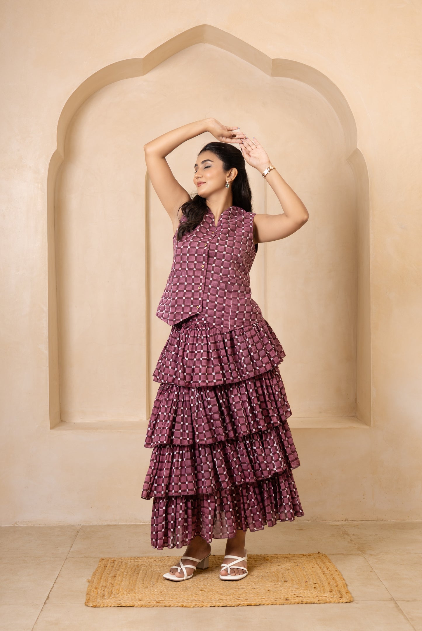 Plum Co-Ord Set with Tiered Skirt