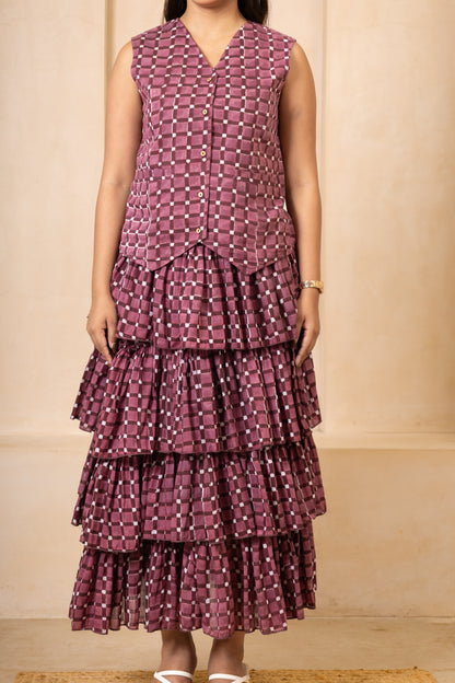 Plum Co-Ord Set with Tiered Skirt