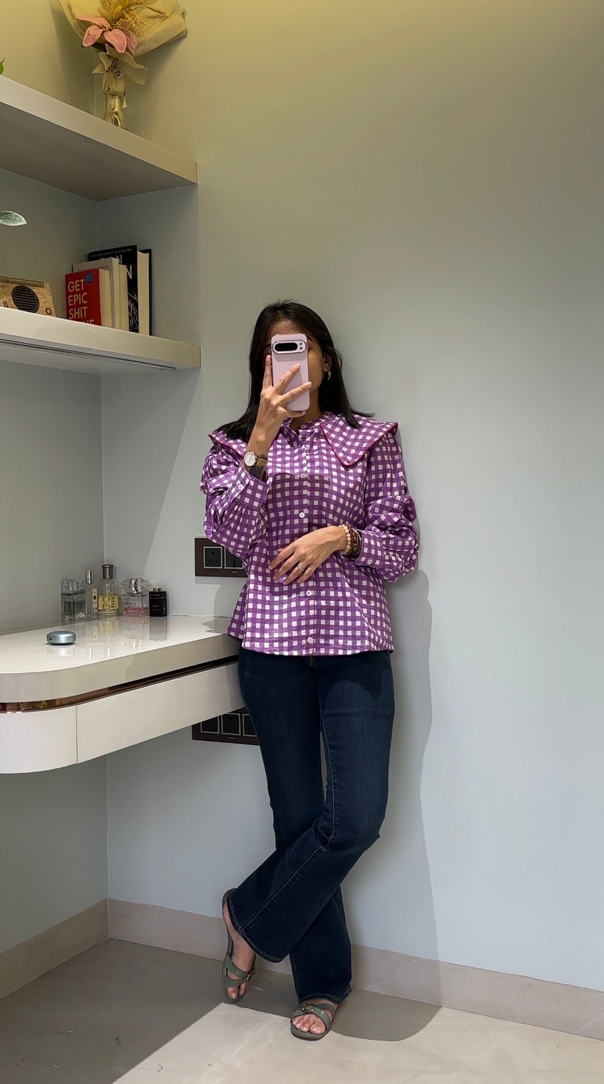 Purple Gingham Collar Shirt