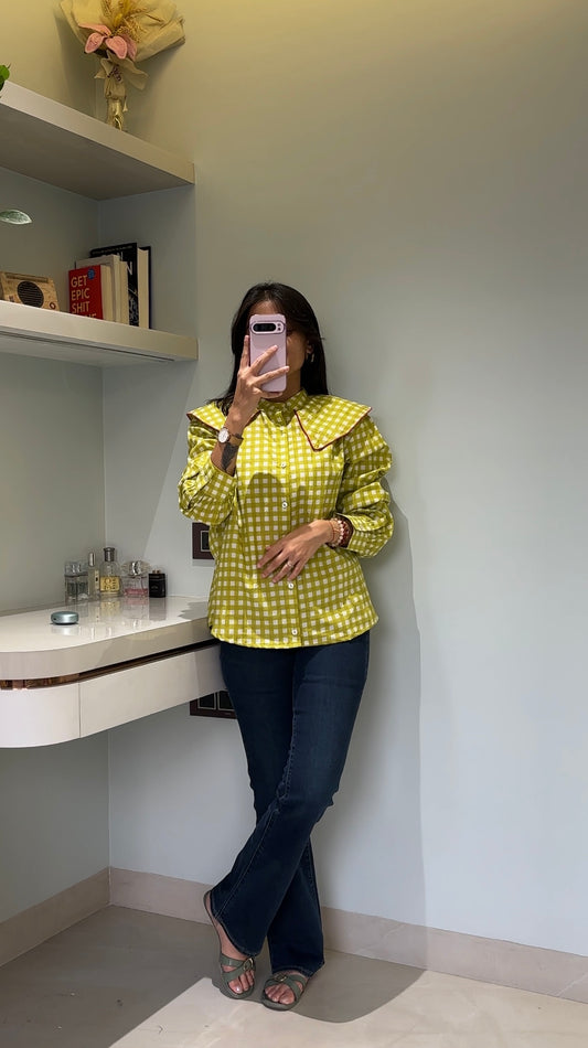 Lime Green Gingham Collar Shirt