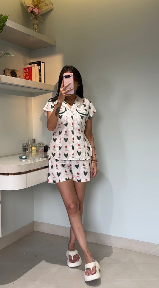 White Heart Printed Co-ord Set