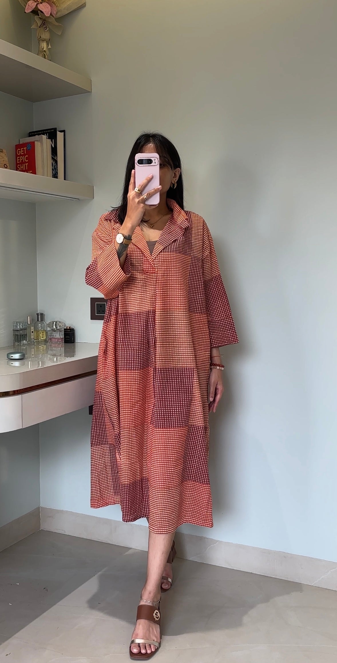 Checkered Patchwork Midi Dress