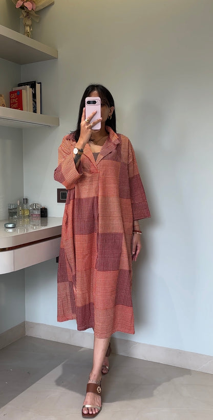 Checkered Patchwork Midi Dress