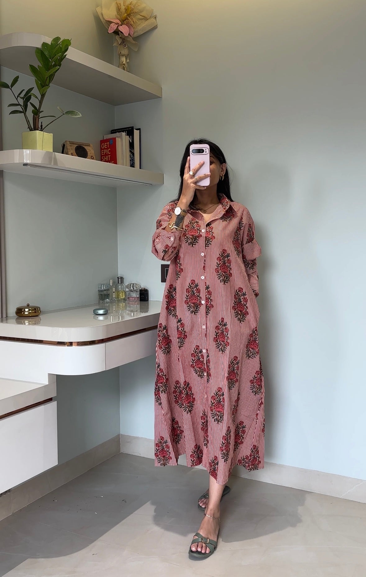 Rosewood Bloom Striped Maxi Shirtdress