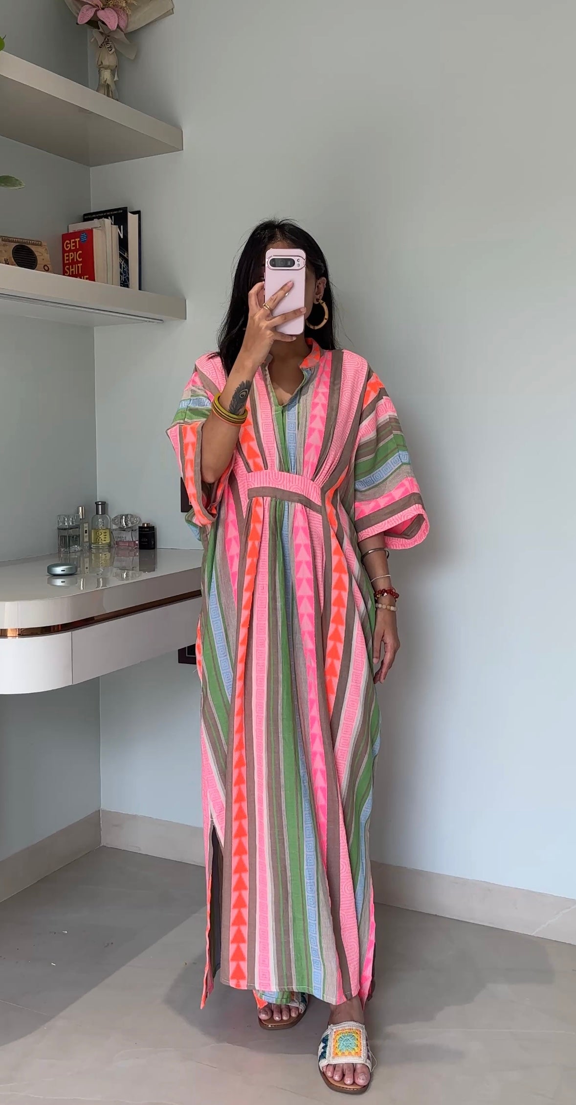 Multicolor Striped Kaftan Dress